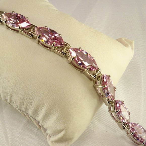 NEW Lite Purple Marquise Cut Cubic Zirconias Silver Vintage Designer Bracelet
